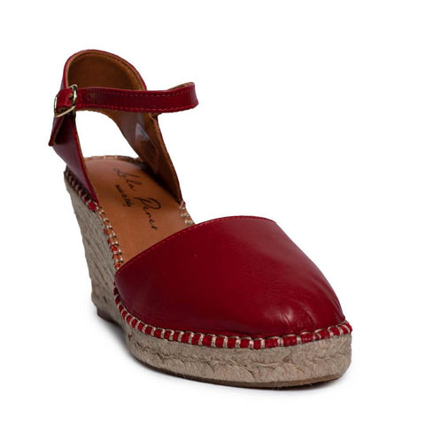 Italian Women Red Leather Wedges #0633