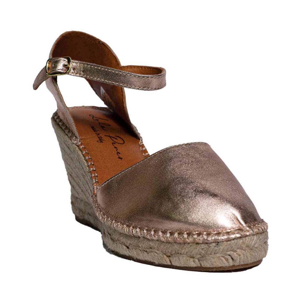 Italian Women Pink Leather Wedges #0635