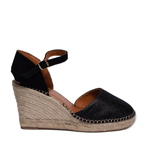 Italian Women Black CHAMOIS * GLITTER Wedges #0640