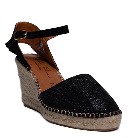 Italian Women Black CHAMOIS * GLITTER Wedges #0640