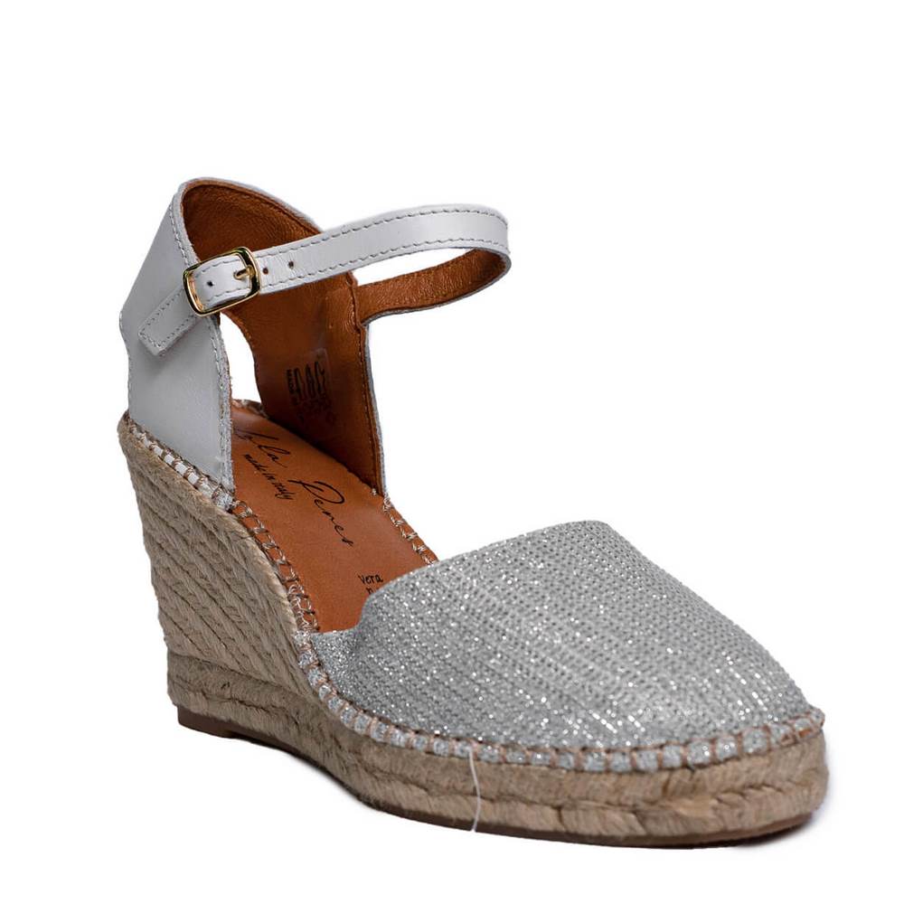 Italian Women Silver CHAMOIS * GLITTER Wedges #0641