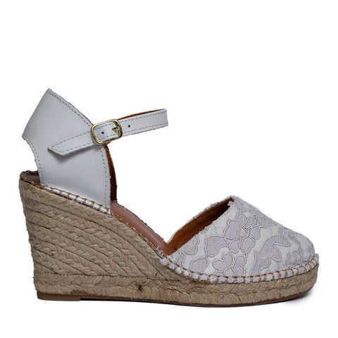 Italian Women White  Leather * Cloth Wedges #0645