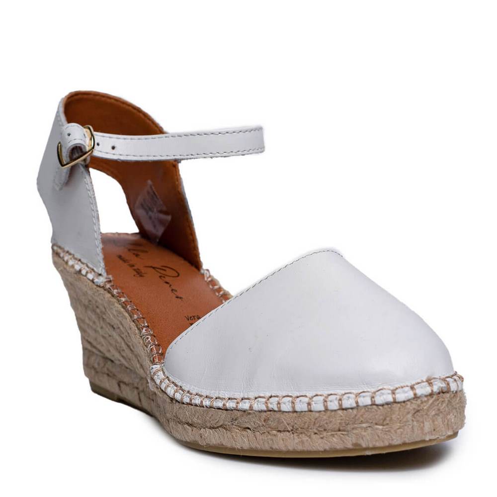 Italian Women White Leather Wedges #0649