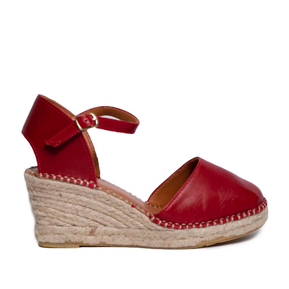 Italian Women Red Leather Wedges #0650