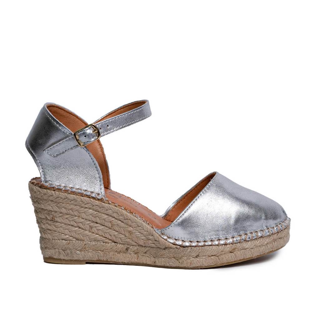 Italian Women Silver Leather Wedges #0655