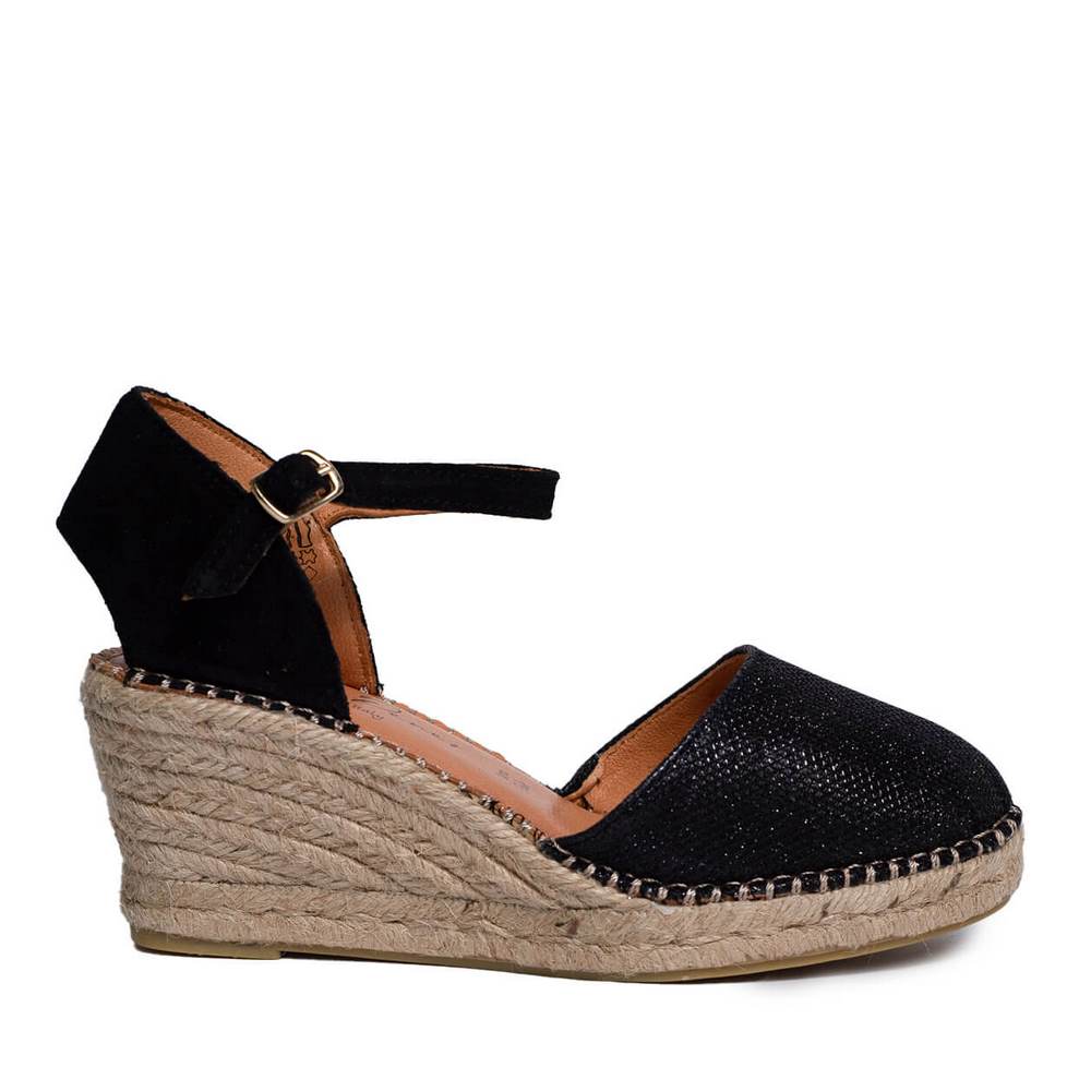 Italian Women Black CHAMOIS * GLITTER Wedges #0657