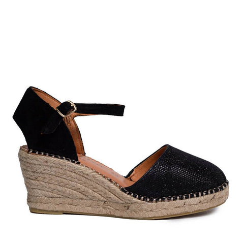 Italian Women Black CHAMOIS * GLITTER Wedges #0657