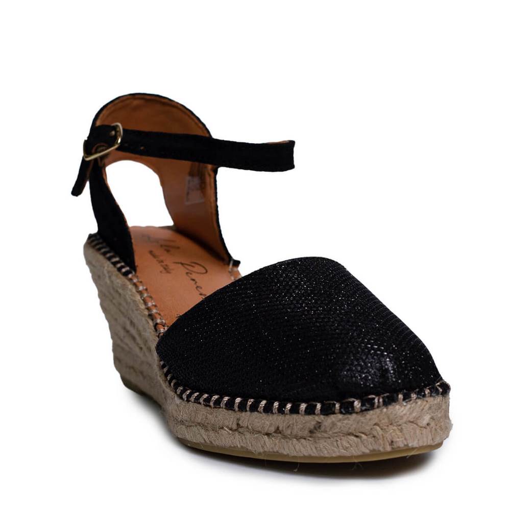 Italian Women Black CHAMOIS * GLITTER Wedges #0657