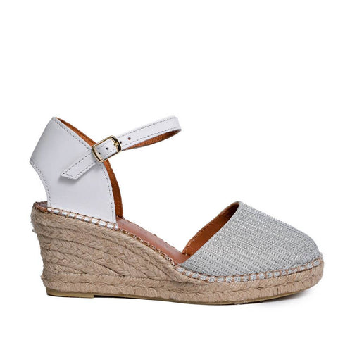 Italian Women Silver Leather * Glitter Wedges #0658
