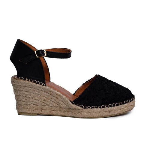 Italian Women Black Leather * Glitter Wedges #0660