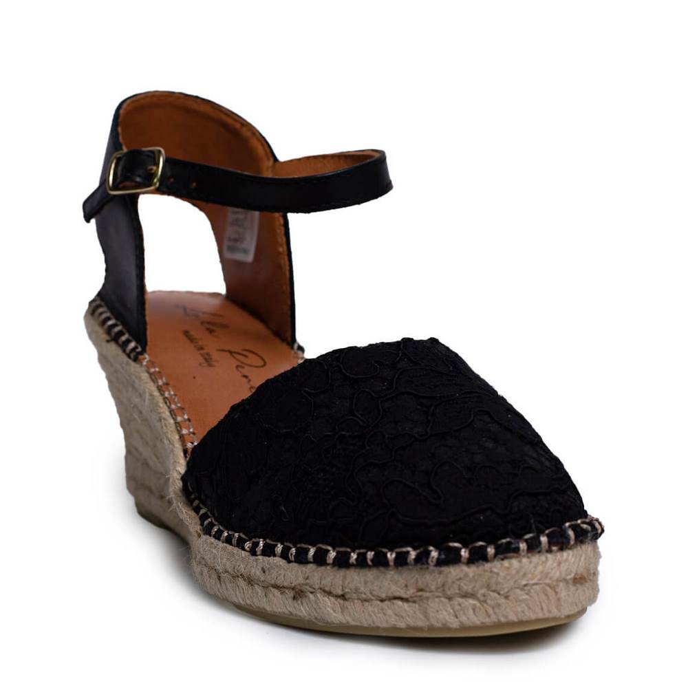 Italian Women Black Leather * Glitter Wedges #0660