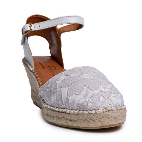 Italian Women White  Leather * Cloth Wedges #0661