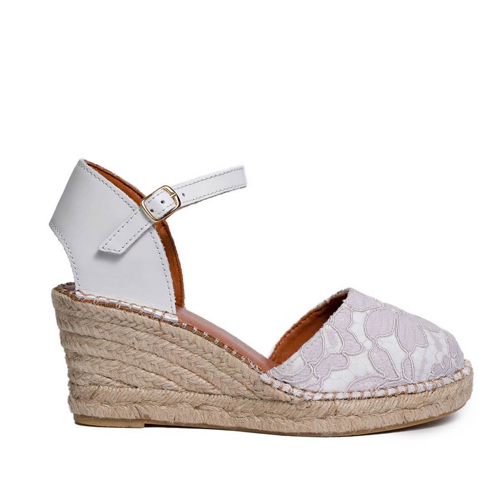 Italian Women White  Leather * Cloth Wedges #0661