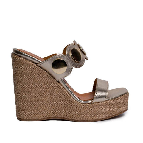 Italian Women Gold Leather Wedges #0663