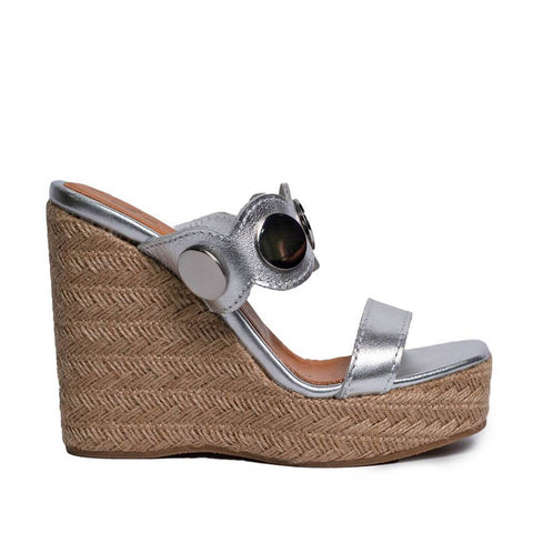 Italian Women Silver Leather Wedges #0665