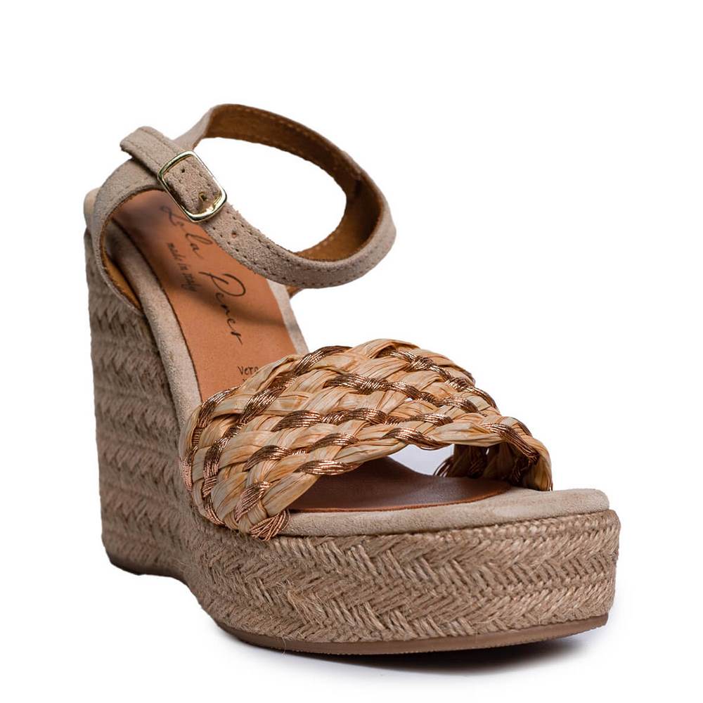 Italian Women Beige CHAMOIS Wedges #0668
