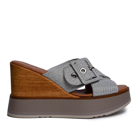 Italian Women Silver Leather * Glitter Wedges #0669