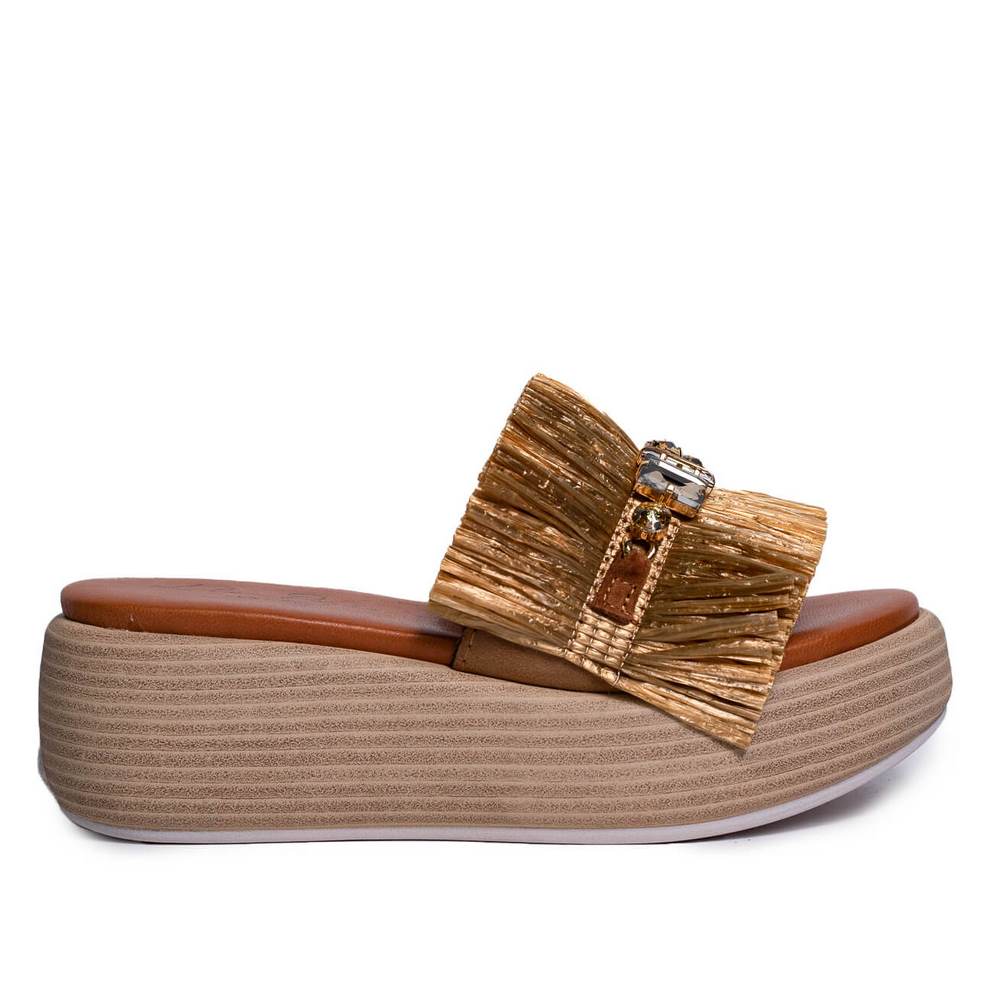 Italian Women Gold LEATHER * WICKER Wedges #0675