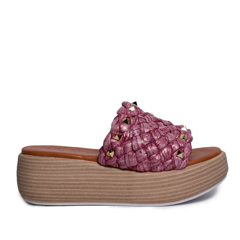 Italian Women Fuchia LEATHER * WICKER Wedges #0679
