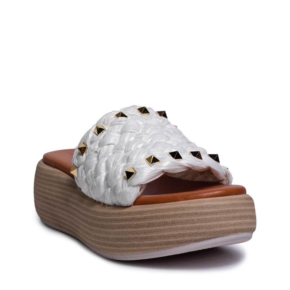 Italian Women White LEATHER * WICKER Wedges #0681