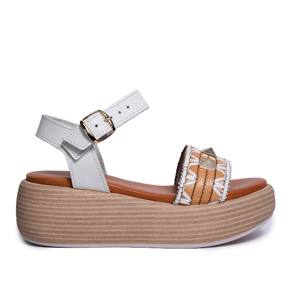 Italian Women White Leather Wedges #0682