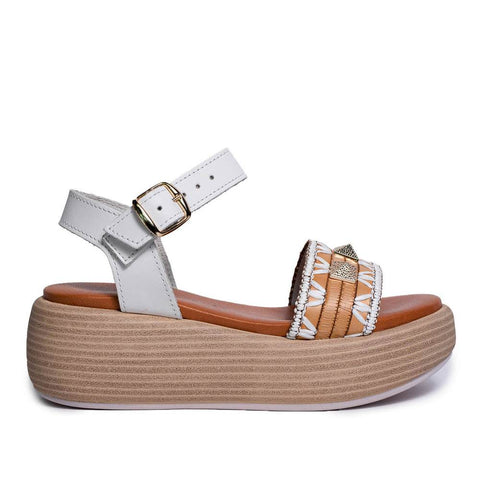 Italian Women White Leather Wedges #0682