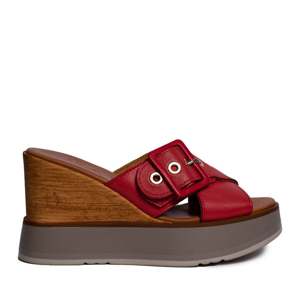 Italian Women Red Leather Wedges #0687