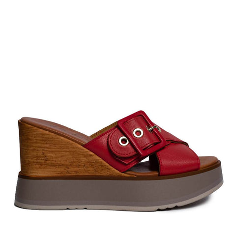Italian Women Red Leather Wedges #0687