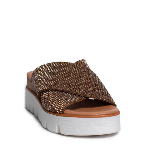 Italian Women Gold Leather * Glitter Wedges #0691