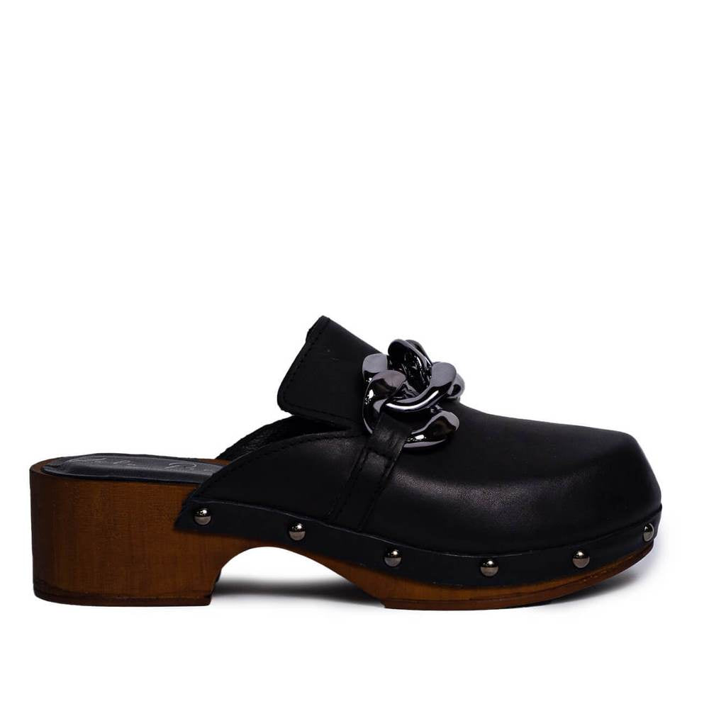 Italian Women Black Leather Wedges #0692