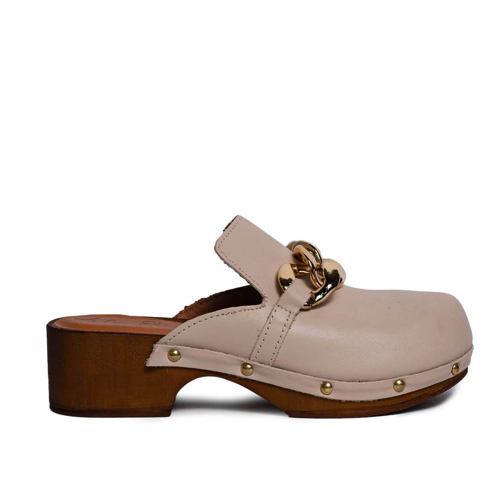 Italian Women Beige Leather Wedges #0694