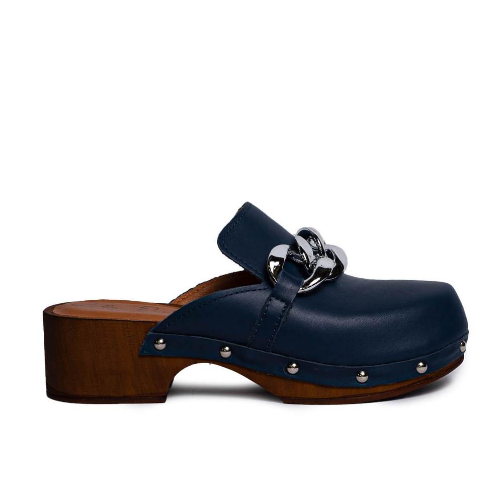 Italian Women Dark Blue Leather Wedges #0696
