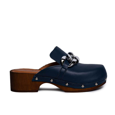 Italian Women Dark Blue Leather Wedges #0696