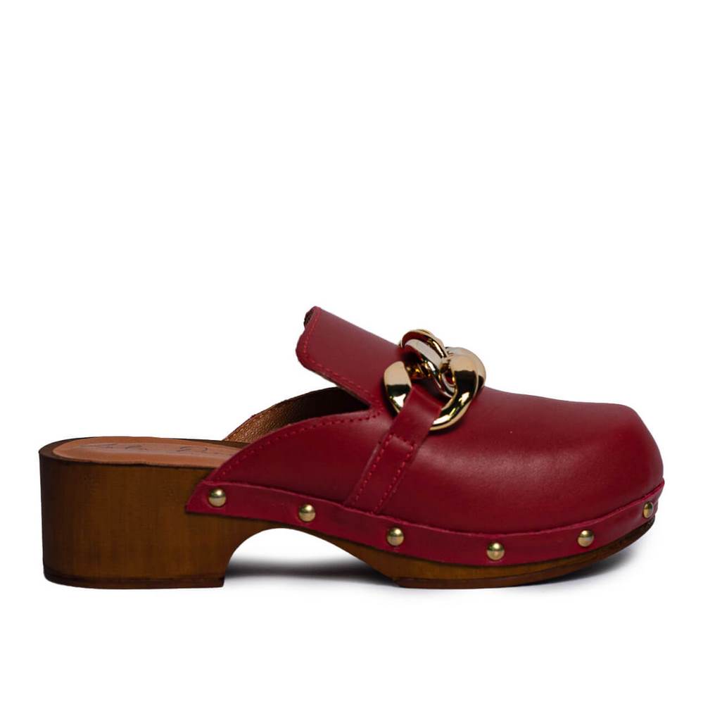 Italian Women Red Leather Wedges #0697