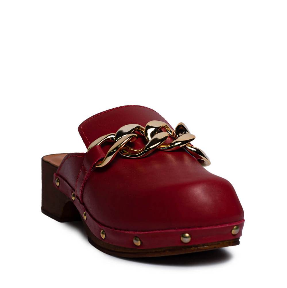 Italian Women Red Leather Wedges #0697