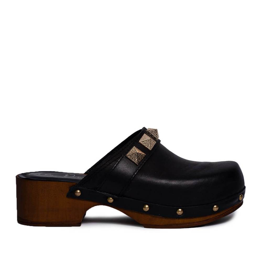 Italian Women Black Leather Wedges #0698