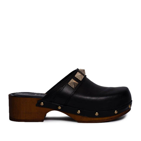 Italian Women Black Leather Wedges #0698