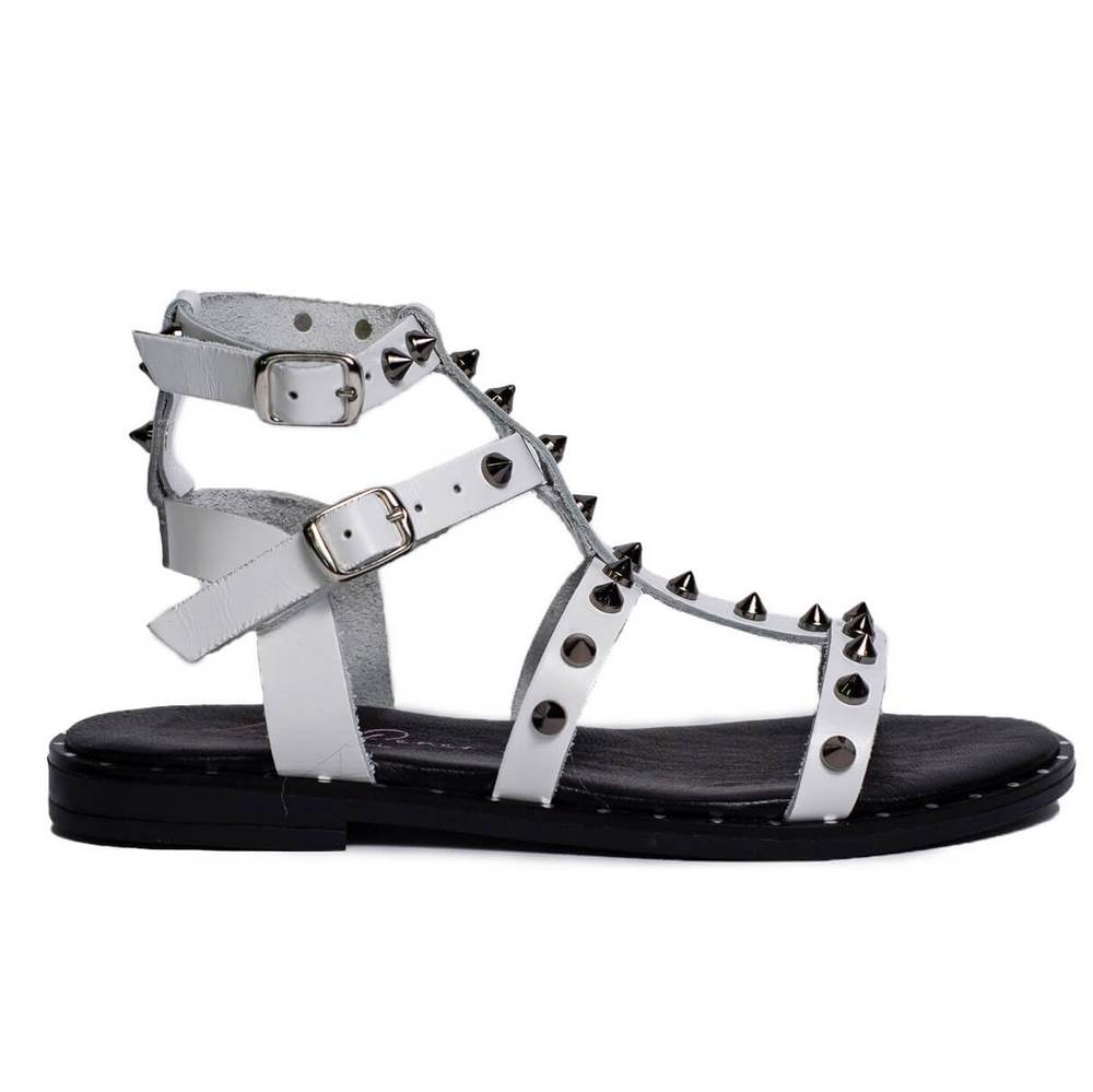 Italian Women White Leather Sandal #0703