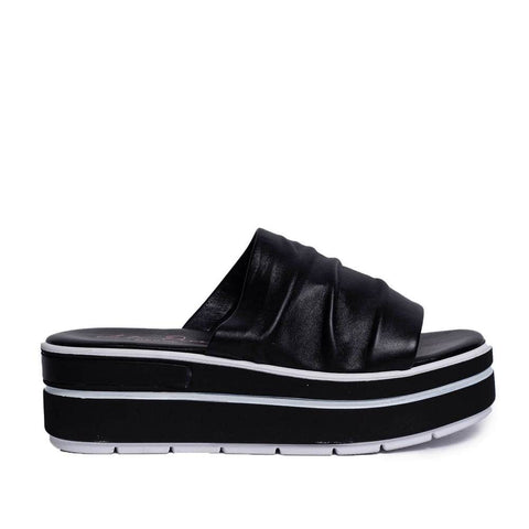 Italian Women Black Leather Wedges #0707