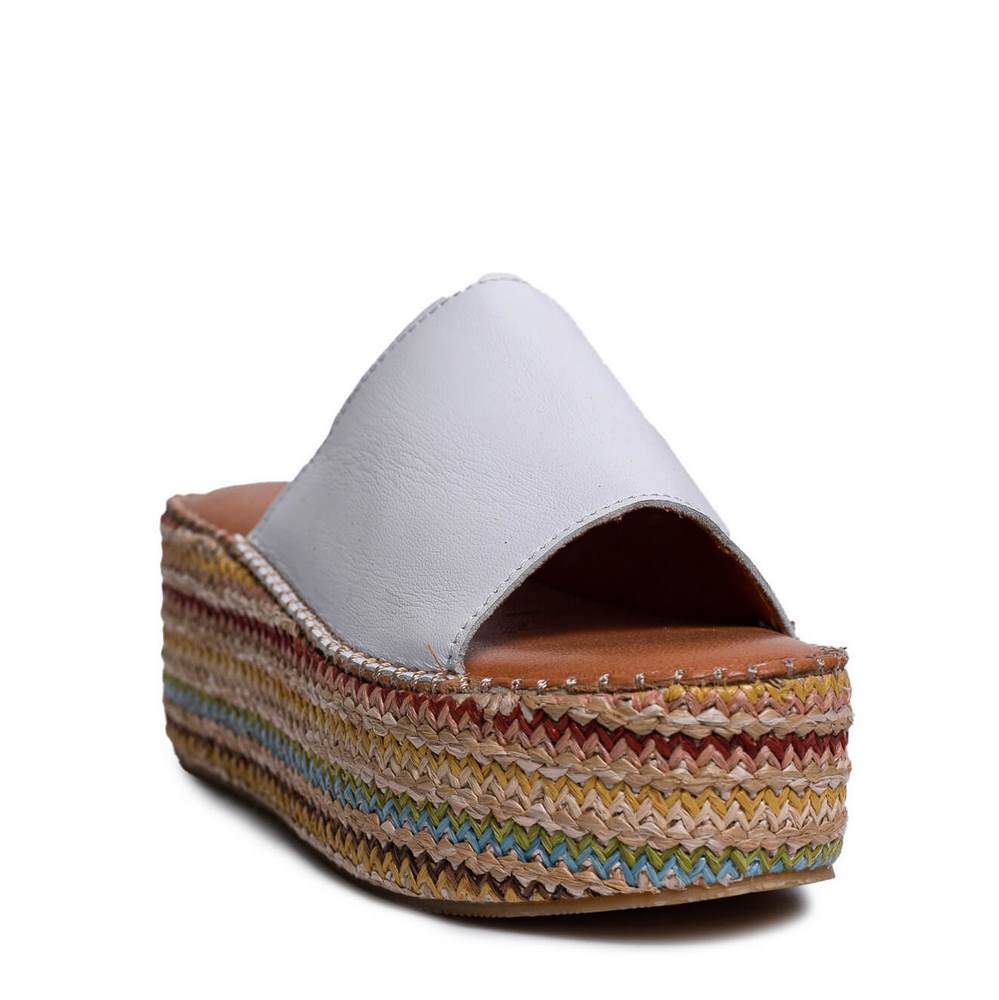 Italian Women White Leather Wedges #0713