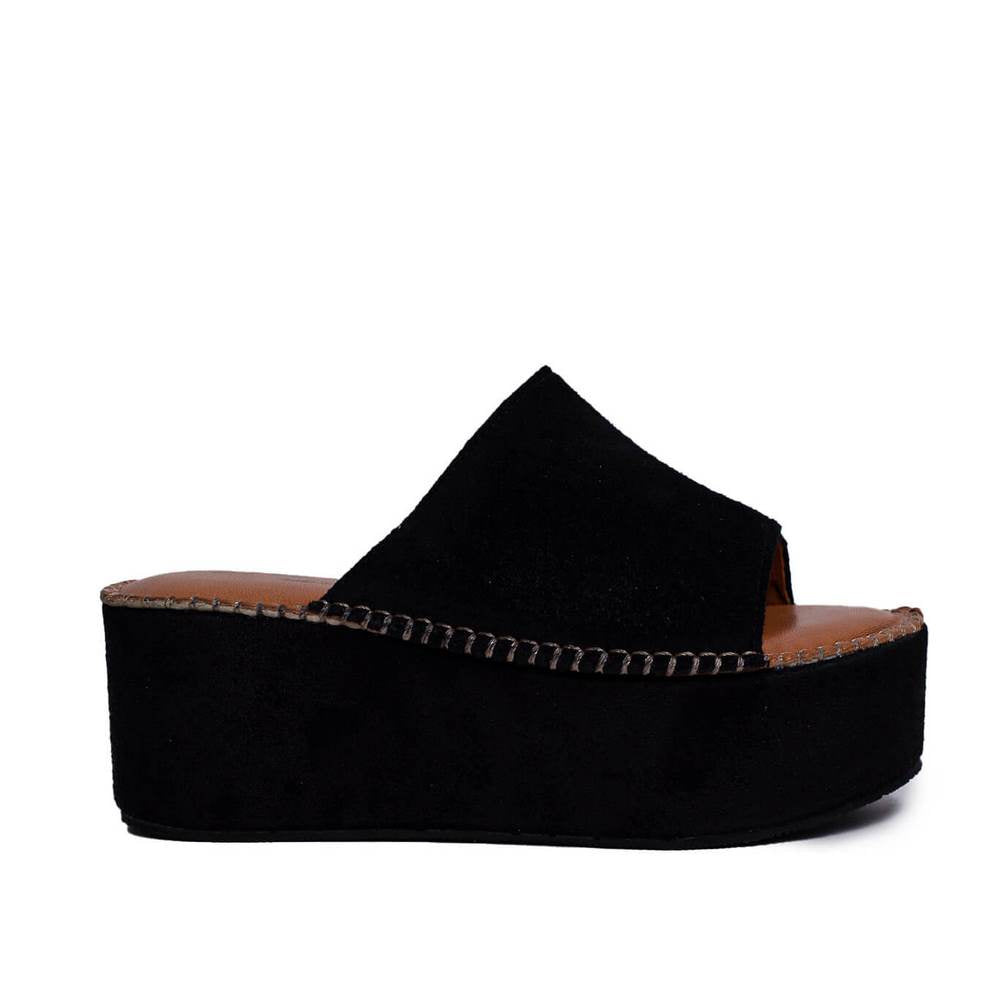Italian Women Black CHAMOIS Wedges #0718