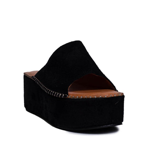 Italian Women Black CHAMOIS Wedges #0718