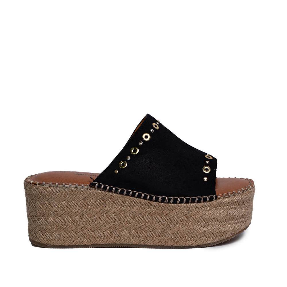 Italian Women Black CHAMOIS Wedges #0720