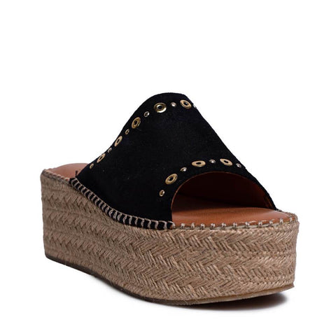 Italian Women Black CHAMOIS Wedges #0720