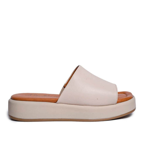 Italian Women Beige Leather Slipper #0728