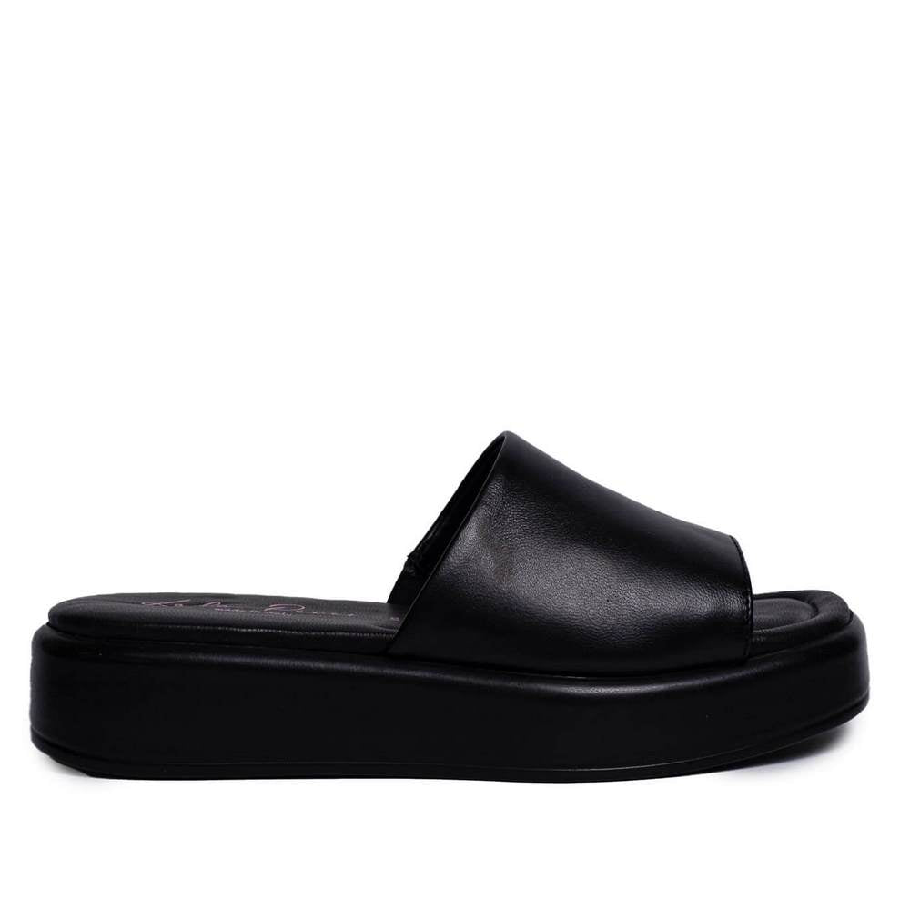Italian Women Black Leather Slipper #0730