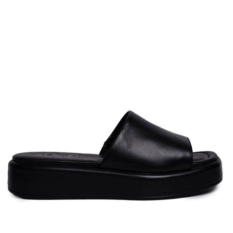 Italian Women Black Leather Slipper #0730