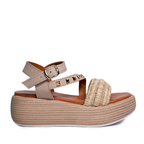 Italian Women Beige Leather Sandal #0736
