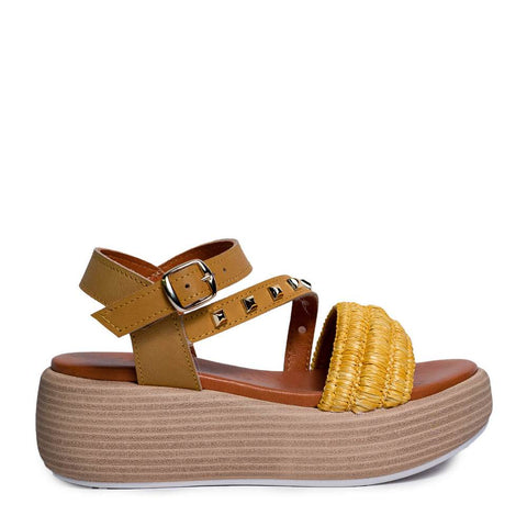 Italian Women Yellow Leather Sandal #0737