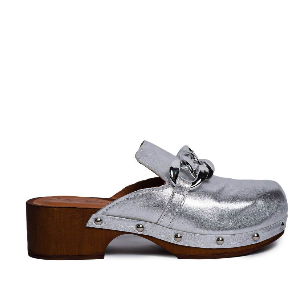 Italian Women Silver Leather Wedges #0741